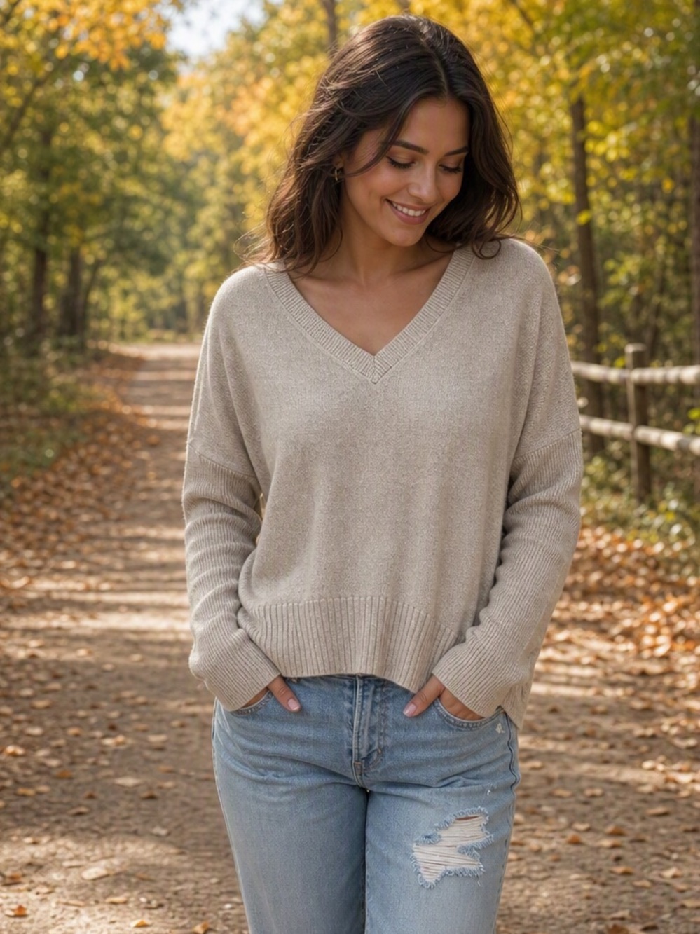 🧺VICTORIA SECRET Neutral Beige Batwing V Neck Sweater Cashmere Blend Sweater - S